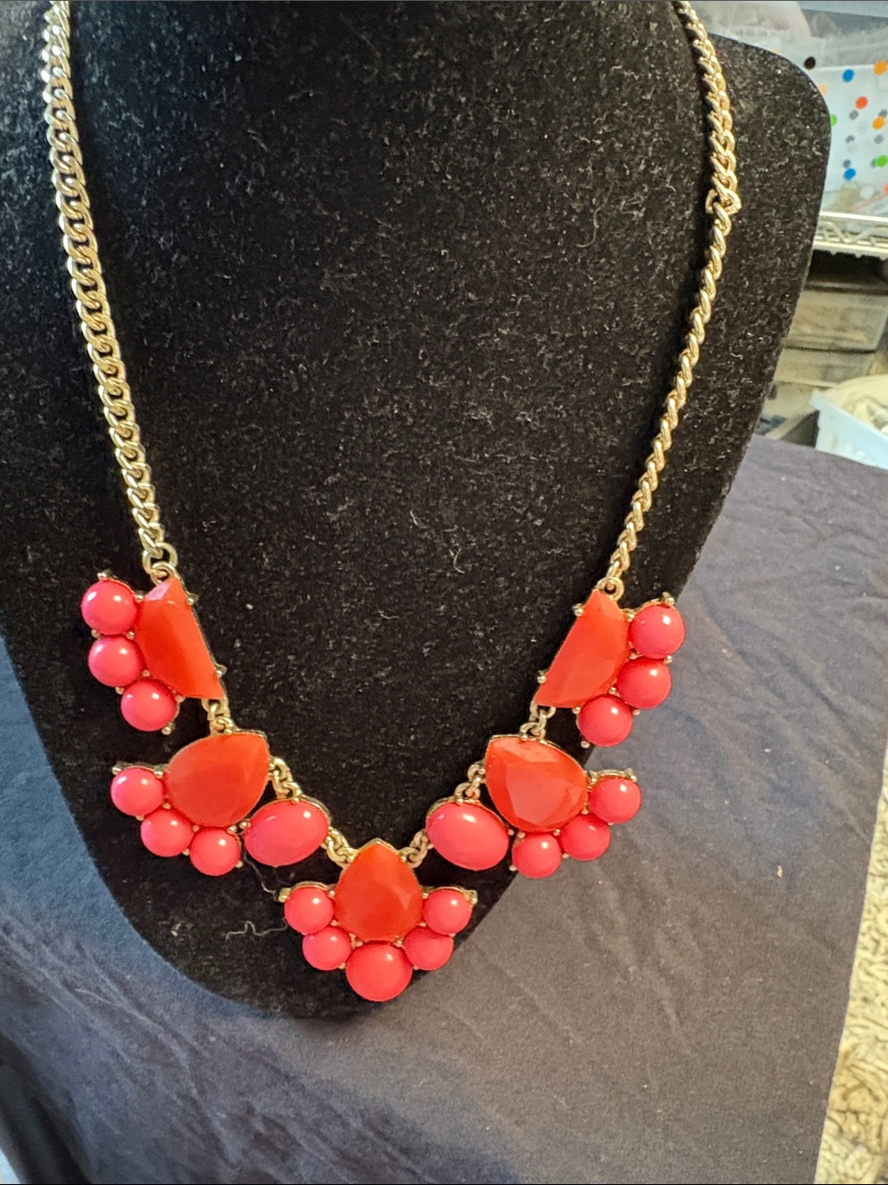Mika Gold Chain Pink Statement Bib Necklace